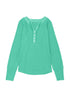Trimmed Neckline Waffle Knit Henley Top